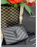 (LIKE NEW) 2021 YSL SAINT LAURENT GRAIN DE POUDRE MATELASSE CHEVRON SMALL WALLET FULL SET