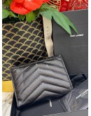 (LIKE NEW) 2021 YSL SAINT LAURENT GRAIN DE POUDRE MATELASSE CHEVRON SMALL WALLET FULL SET