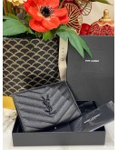 (LIKE NEW) 2021 YSL SAINT LAURENT GRAIN DE POUDRE MATELASSE CHEVRON SMALL WALLET FULL SET