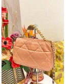 (LIKE NEW) MICROCHIP CHANEL 19 SMALL BEIGE LAMBSKIN CC LOGO FLAP CROSSBODY BAG WITH 3 TONE HARDWARE