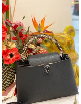 (LIKE NEW) LOUIS VUITTON BLACK CAPUCINES MM PYTHON HANDLE 
