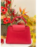 (LIKE NEW) 2023 MICROCHIP LOUIS VUITTON CAPUCINES BB RED TAURILLON LEATHER TOP HANDLE BAG WITH LEATHER STRAP 