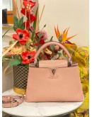 MICROCHIP LOUIS VUITTON CAPUCINES MM IN BEIGE PINK TAURILLON LEATHER FULL SET