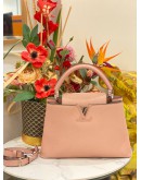 MICROCHIP LOUIS VUITTON CAPUCINES MM IN BEIGE PINK TAURILLON LEATHER FULL SET