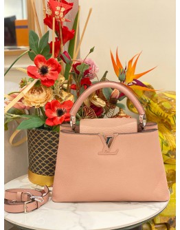MICROCHIP LOUIS VUITTON CAPUCINES MM IN BEIGE PINK TAURILLON LEATHER FULL SET