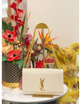 2022 YSL SAINT LAURENT CREAM MEDIUM KATE GOLD CHAIN BAG 