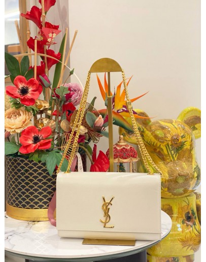 2022 YSL SAINT LAURENT CREAM MEDIUM KATE GOLD CHAIN BAG 