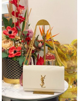 2022 YSL SAINT LAURENT CREAM MEDIUM KATE GOLD CHAIN BAG 