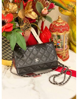 YEAR 2017 CHANEL CAVIAR LEATHER WALLET ON CHAIN