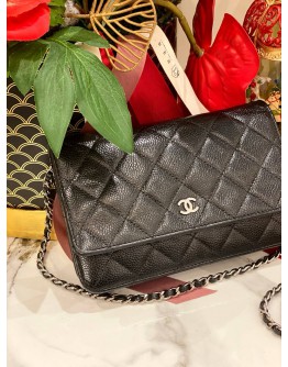 YEAR 2017 CHANEL CAVIAR LEATHER WALLET ON CHAIN