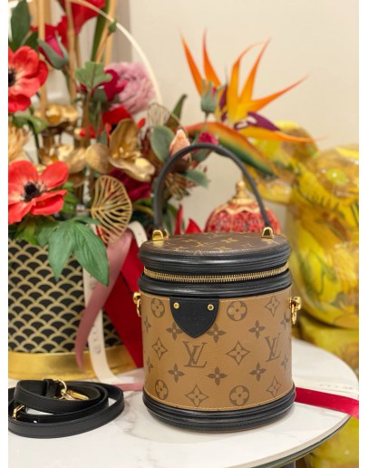 (LIKE NEW) LOUIS VUITTON CANNES IN BROWN MONOGRAM REVERSE CANVAS & BLACK CALF LEATHER