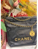 (LIKE NEW) 2024 MICROCHIP CHANEL 22 MINI BLACK CALFSKIN LEATHER TOTE SHOULDER CHAIN BAG