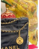 (LIKE NEW) 2024 MICROCHIP CHANEL 22 MINI BLACK CALFSKIN LEATHER TOTE SHOULDER CHAIN BAG