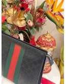 (LIKE NEW) GUCCI WEB CLUTCH IN BLACK GG EMBOSSED CALFSKIN LEATHER