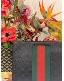 (LIKE NEW) GUCCI WEB CLUTCH IN BLACK GG EMBOSSED CALFSKIN LEATHER