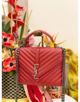 YSL SAINT LAURENT RED CHEVRON QUILTED LEATHER MEDIUM COLLEGE SLING BAG