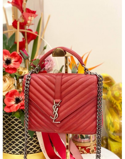 YSL SAINT LAURENT RED CHEVRON QUILTED LEATHER MEDIUM COLLEGE SLING BAG