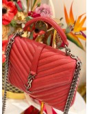 YSL SAINT LAURENT RED CHEVRON QUILTED LEATHER MEDIUM COLLEGE SLING BAG