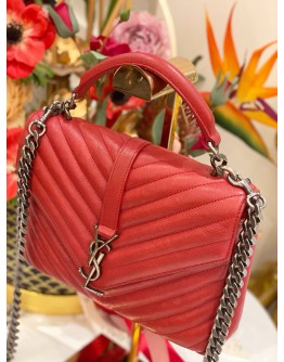 YSL SAINT LAURENT RED CHEVRON QUILTED LEATHER MEDIUM COLLEGE SLING BAG