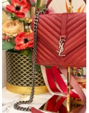 YSL SAINT LAURENT RED CHEVRON QUILTED LEATHER MEDIUM COLLEGE SLING BAG