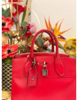LOUIS VUITTON CITY STEAMER PM HOT RED LEATHER HANDLE BAG WITH STRAP