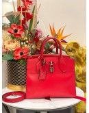 LOUIS VUITTON CITY STEAMER PM HOT RED LEATHER HANDLE BAG WITH STRAP