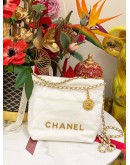 (LIKE NEW)2024 MICROCHIP CHANEL 22 MINI WHITE CALFSKIN LEATHER TOTE SHOULDER CHAIN BAG