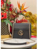 (UNUSED) GUCCI DOLLAR GG INTERLOCKING SMALL SILVER CHAIN FLAP SLING BAG IN BLACK CALFSKIN LEATHER