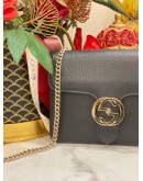 (UNUSED) GUCCI DOLLAR GG INTERLOCKING SMALL SILVER CHAIN FLAP SLING BAG IN BLACK CALFSKIN LEATHER