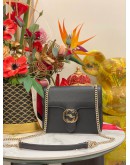 (UNUSED) GUCCI DOLLAR GG INTERLOCKING SMALL SILVER CHAIN FLAP SLING BAG IN BLACK CALFSKIN LEATHER