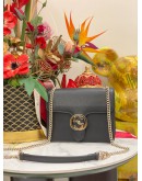 (UNUSED) GUCCI DOLLAR GG INTERLOCKING SMALL SILVER CHAIN FLAP SLING BAG IN BLACK CALFSKIN LEATHER