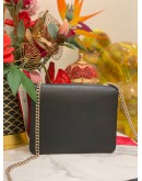 (UNUSED) GUCCI DOLLAR GG INTERLOCKING SMALL SILVER CHAIN FLAP SLING BAG IN BLACK CALFSKIN LEATHER
