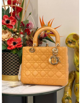 CHRISTIAN DIOR LADY DIOR MEDIUM TOP HANDLE BAG IN YELLOW