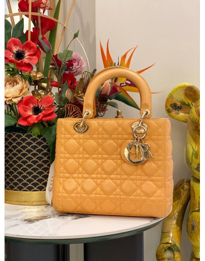 CHRISTIAN DIOR LADY DIOR MEDIUM TOP HANDLE BAG IN YELLOW