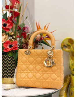 CHRISTIAN DIOR LADY DIOR MEDIUM TOP HANDLE BAG IN YELLOW