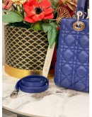 CHRISTIAN DIOR LADY DIOR MEDIUM TOP HANDLE BAG IN BLUE FULL SET