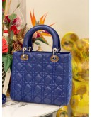CHRISTIAN DIOR LADY DIOR MEDIUM TOP HANDLE BAG IN BLUE FULL SET