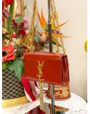 (LIKE NEW) YSL SAINT LAURENT RED CALFSKIN LEATHER SMALL KATE GOLD CHAIN SLING BAG