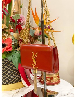 (LIKE NEW) YSL SAINT LAURENT RED CALFSKIN LEATHER SMALL KATE GOLD CHAIN SLING BAG