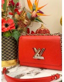 (LIKE NEW) LOUIS VUITTON TWIST MM RED EPI LEATHER SILVER CHAIN CROSSBODY BAG