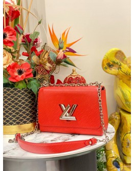 (LIKE NEW) LOUIS VUITTON TWIST MM RED EPI LEATHER SILVER CHAIN CROSSBODY BAG