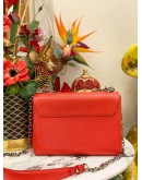 (LIKE NEW) LOUIS VUITTON TWIST MM RED EPI LEATHER SILVER CHAIN CROSSBODY BAG