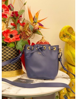 (LIKE NEW) YSL YVES SAINT LAURENT BLUE LEATHER SMALL EMMANUELLE BUCKET BAG 