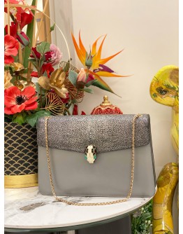 (LIKE NEW) BVLGARI GREY STINGRAY AND LEATHER MEDIUM SERPENTI FOREVER SHOULDER BAG