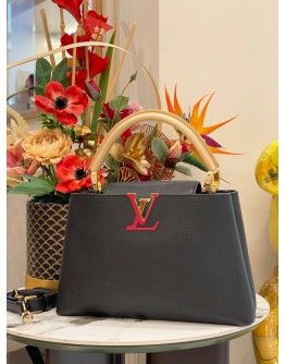 (LIKE NEW) 2022 MICROCHIP LOUIS VUITTON CAPUCINES MM IN BLACK TAURILLON LEATHER FULL SET