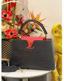 2022 MICROCHIP LOUIS VUITTON CAPUCINES MM IN BLACK / PINK BRELINGOT TAURILLON LEATHER FULL SET