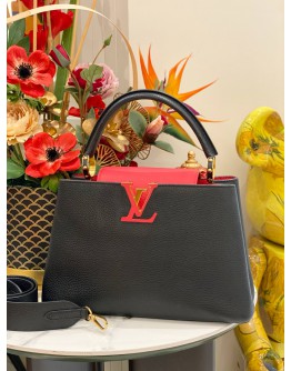2022 MICROCHIP LOUIS VUITTON CAPUCINES MM IN BLACK / PINK BRELINGOT TAURILLON LEATHER FULL SET