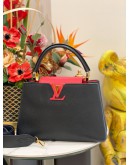 2022 MICROCHIP LOUIS VUITTON CAPUCINES MM IN BLACK / PINK BRELINGOT TAURILLON LEATHER FULL SET