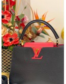 2022 MICROCHIP LOUIS VUITTON CAPUCINES MM IN BLACK / PINK BRELINGOT TAURILLON LEATHER FULL SET
