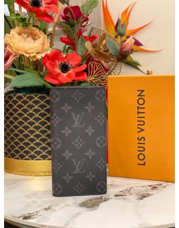 (BRAND NEW) LOUIS VUITTON BLACK / GREY MONOGRAM ECLIPSE CANVAS BRAZZA WALLET -FULL SET-